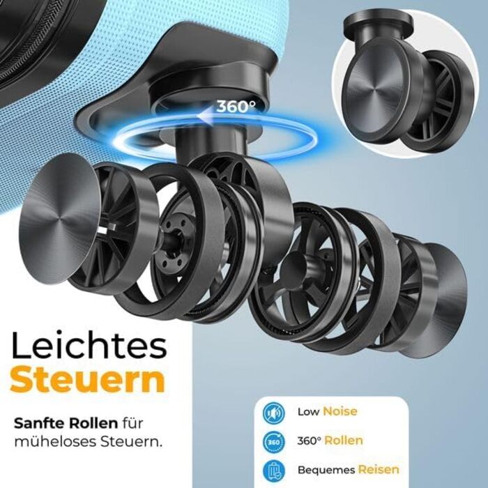 Чемодан KESSER® 84L з ABS-пластику з кодовим замком, вагами та аксесуарами для подорожей | Валіза на колесах для бізнесу та відпочинку, блакитний, 66 см