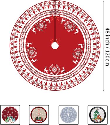 Спідниця для різдвяної ялинки, червоне біле покривало для різдвяної ялинки висотою 120 см із зображенням північного оленя і сніжинки, кругле покривало для різдвяної ялинки з поліестеру, ялиця