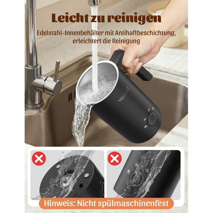 Електричний спінювач молока YISSVIC 4-в-1: автоматичний, 500W, антипригарне покриття, для капучіно, лате, макіато