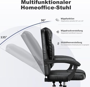 Офісний стіл Naspaulro Ergonomischer Bürostuhl з регульованою висотою та високою спинкою, м'яке сидіння, поворотний крісло з бавовняно-льняної тканини, коліщата, для роботи (чорний, шкіра)