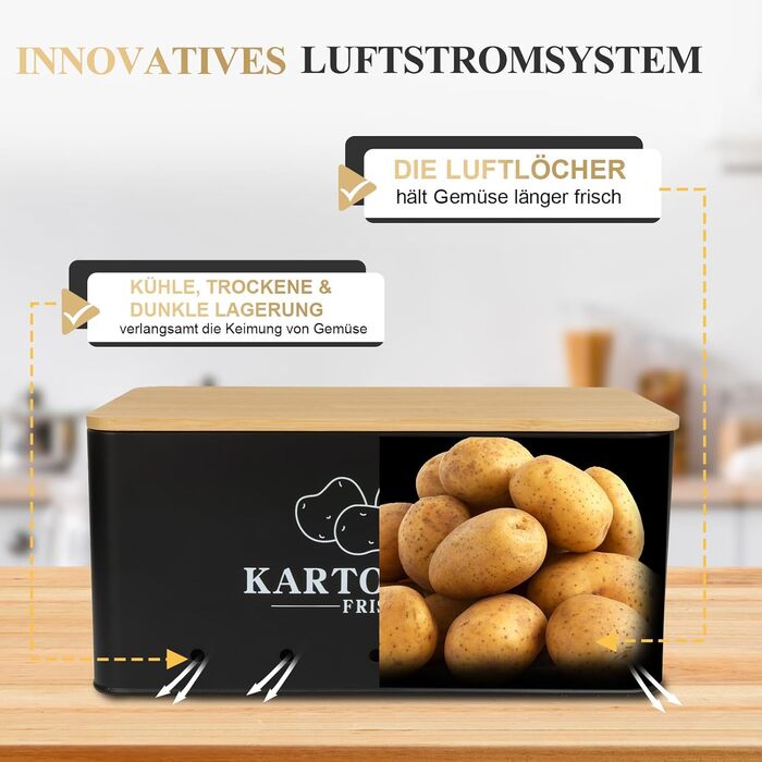 Набір контейнерів для картоплі, цибулі та часнику, 3 шт. з бамбуковим кришками, бежевий (Moz-O-PBDE02-BK)