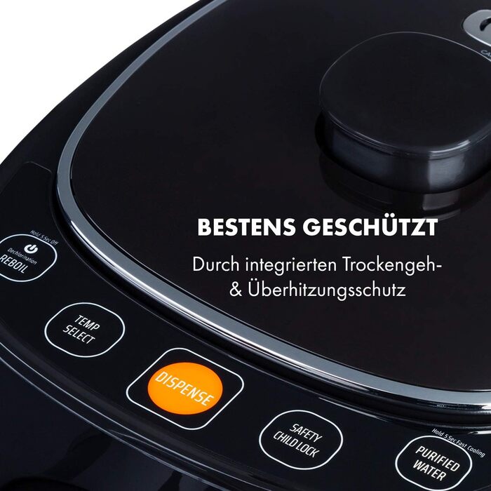 Кларстайн Hot Spring Plus - дозатор гарячої води, 5 л, LCD-дисплей, 45-95°C, нержавіюча сталь, захист від перегріву та сухого кипіння, дитячий замок, чорний