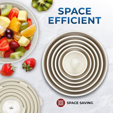 Набір пластикових мисок Bakken Master з кришками (12 шт.) - миски для приготування їжі, BPA-free, для мікрохвильовки, кремового кольору