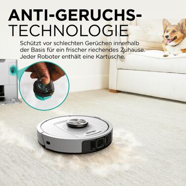 Робот-пилосос Shark PowerDetect з автопорожненням, самоочищення, до 60 днів роботи, для шерсті тварин, килимів та твердих підлог, з 3D та LiDAR навігацією, 14,5 см, білий