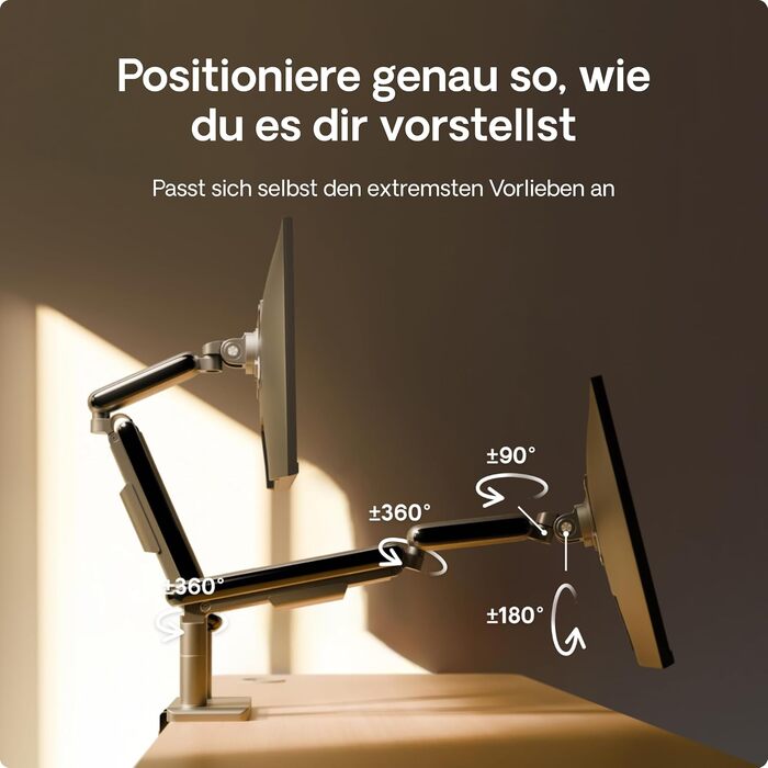 Підставка для двох моніторів Desktronic, до 32 дюймів, 8 кг, 360° обертання, регулювання висоти, міцна конструкція, проста установка, для великих моніторів, ергономічна, VESA 75/100, чорна