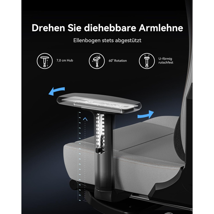 Ігровий крісло AutoFull C3 з ергономічною підтримкою спини | З регульованими підлокітниками, підставкою для ніг, подушками для голови та попереку | Макс. вага 150 кг | Сірий з тканинного покриття