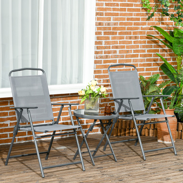Набір бістро Outsunny Garden Furniture складаний з 1 столом і 2 стільцями, міцний зі сталі та сітки, 53,5 x 64 x 93 см, світло-сірий для балкона та тераси