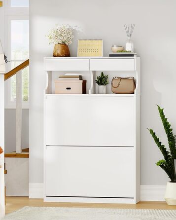 Шафа для взуття Hzuaneri з 2 дверцятами, 4 відділеннями, регульована, на 16 пар, для прихожого, передпокою, гардеробу, біла, 80 x 24.5 x 124.5 см, SR45303X
