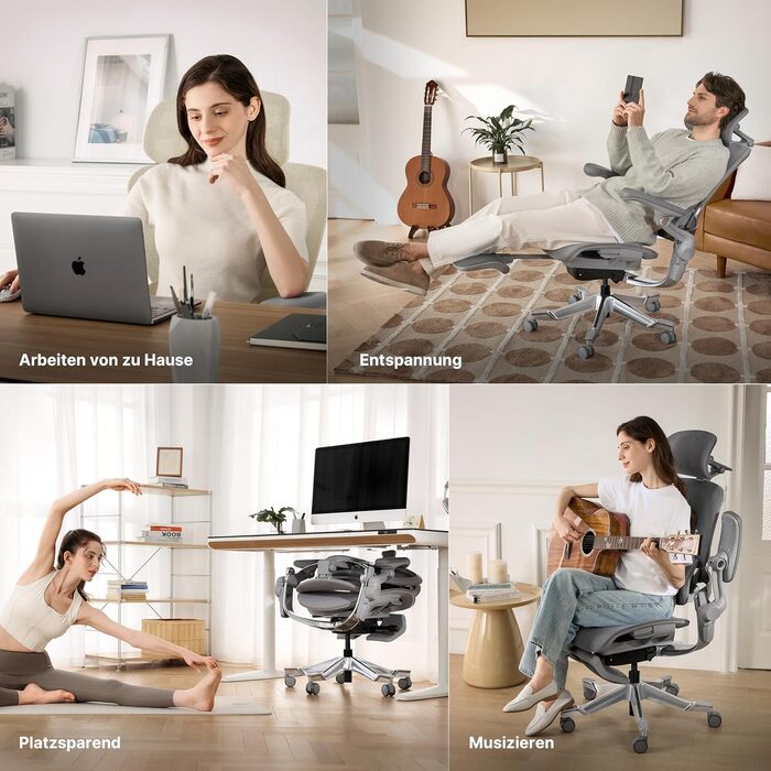 Офісний стіл HINOMI H2 Pro з ергономічною підтримкою попереку, регульованою підголівником та підлокітниками, до 150 кг, дихаюча сітка, поворотний крісло для дому та офісу, сірий