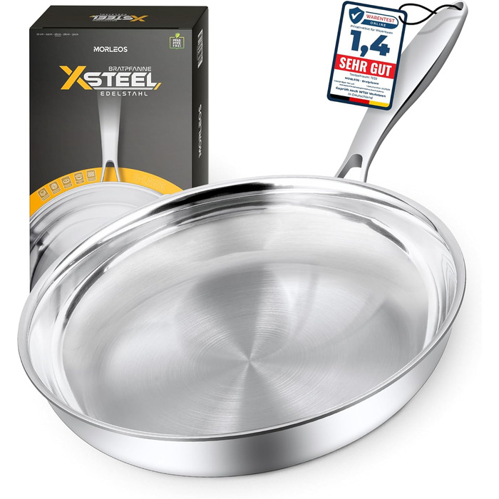 Сковорода Morleos керамічна Ø 32 см, без PFAS та PTFE, антипригарна, 5-шарова, 3 мм, для індукційних плит, з нержавіючої сталі, можна мити в посудомийній машині