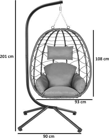 Підвісне крісло-гойдалка з каркасом Anthrazit (антрацит) для дому та саду. Комплект з подушкою та підстилкою. Ідеально для балкону, тераси, саду. Штучне волокно.