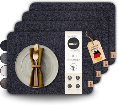 Набір килимків на стіл Kontor28® з фетру 100% Made in Germany | Килимки з переробленого rPET-фетру, миючі та стійкі до бруду | Стійкі до подряпин та високих температур, колір антрацит - набір з 6 шт.