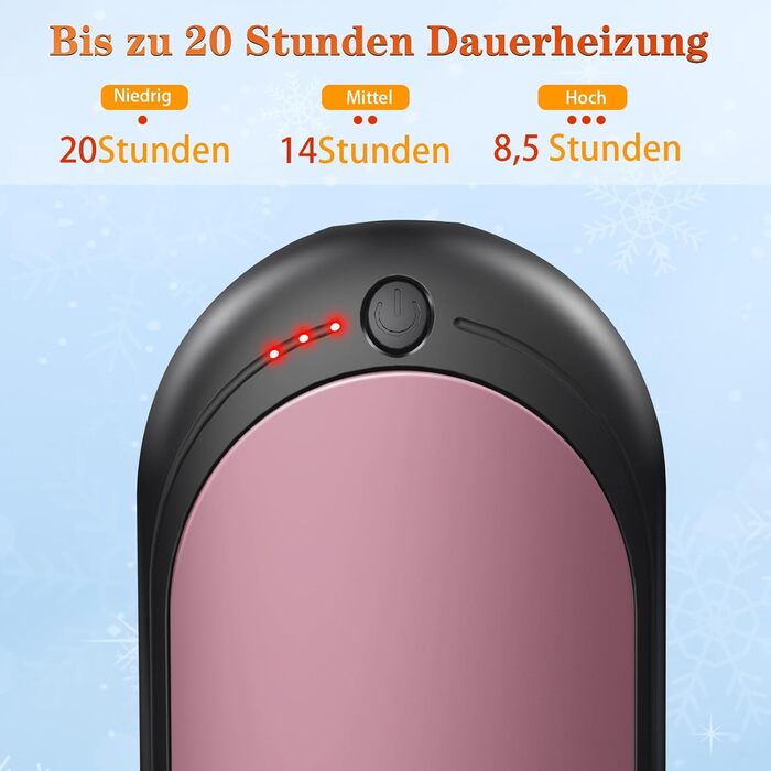 Електричний підігрівач для рук, перезаряджається, 2 шт. з акумулятором 6000mAh, USB-кабель, 3 режими нагріву, 20 годин тепла, підігрівач для кишені, для активного відпочинку взимку (чорний, рожевий)