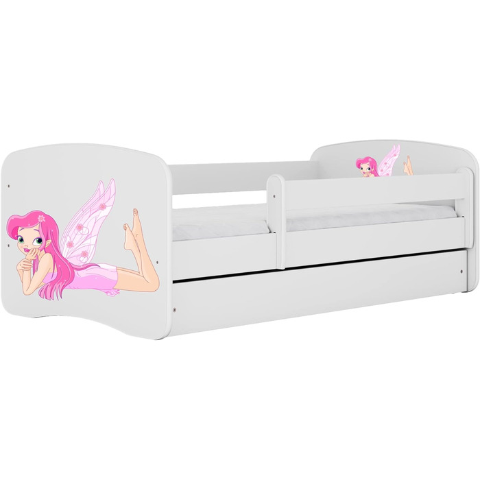 Дитяче ліжко Bjird Молодіжне ліжко 70x140 80x160 80x180 біле з ящиком матраца із захистом від випадання та рейковою основою Дитячі ліжка для дівчаток та хлопчиків - Fairy with Wings 160 см