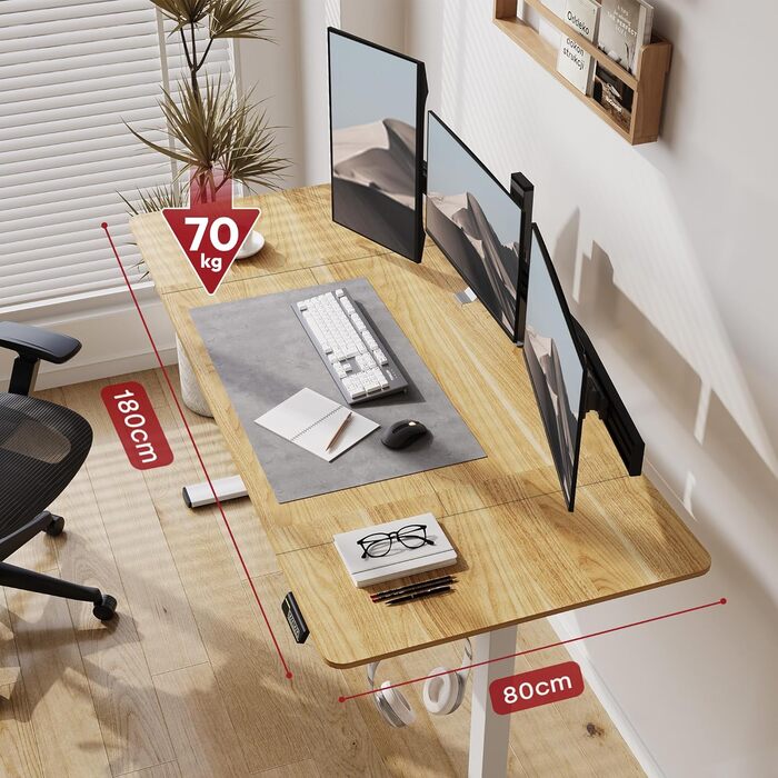 Електричний регульований стіл Sanodesk 180x80 см з пам'яттю, для офісу та дому (Акорн)