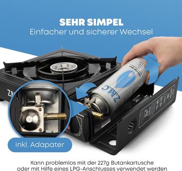 Z.M.C. газовий набір для кемпінгу: 1-ти ремінь, адаптер для LPG, кейс, картриджі 227г, гриль-плита, п'єзозапалювання. Для відпочинку на природі та в приміщенні
