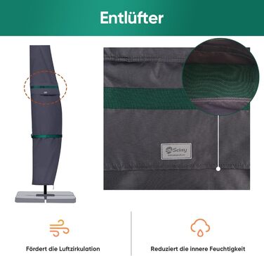 Чохол для садового парасоля Sekey, 260 x 40/70/50 см, темно-сірий, водонепроникний, з вентиляційними отворами