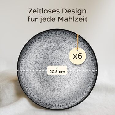Набір посуду Twinzee з кераміки (керамічний), 24 предмети на 6 осіб, колекція Riviera (Perla), маленькі тарілки, придатний для мікрохвильової печі