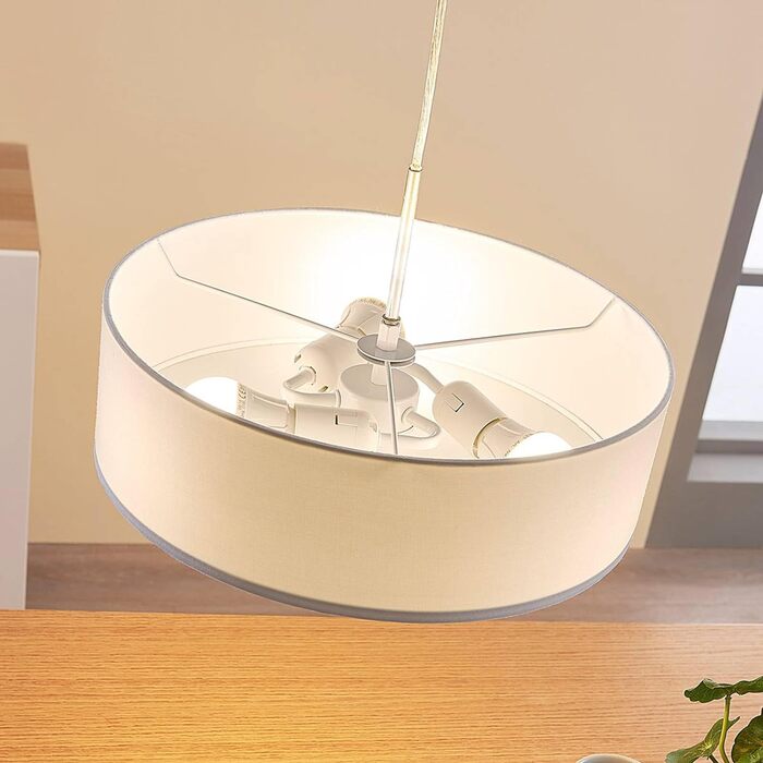 Підвісний світильник Lindby 'Sebatin (Модерн) білого кольору з текстилю для кухні (1 полум'я, Е27) - Підвісний світильник, Обідній настільний світильник, Підвісний світильник, Підвісний світильник, Кухонний світильник