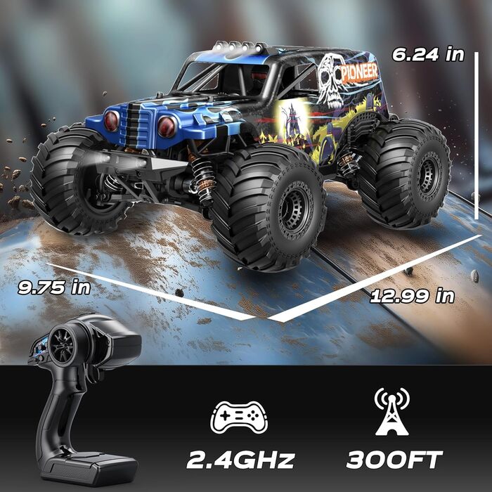 Радіокерований автомобіль 1/14 Brushless 70 км/год, 4WD, з амортизаторами, 2x LiPo акумулятори (Синій)