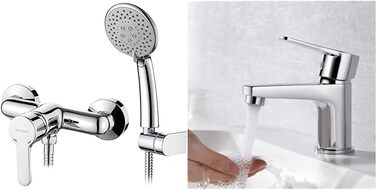 Система душова GRIFEMA Bad з ручною лійкою, настінна запірна арматура для ванни, змішувач для ванни, душовий шланг та кріплення, накладний монтаж, хром, модель G13003