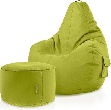 Крісло-мішок Green Bean з підлокітником 80x70x90см, 230л наповнювача, м'яке, для геймінгу, турецьке (2 шт: крісло-мішок + пуф, Cozy+пуф - зелений)