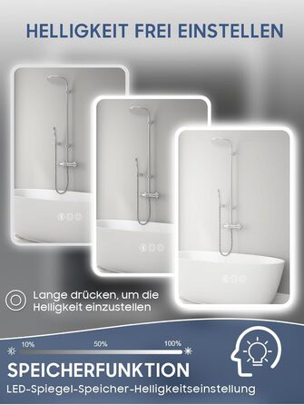 Дзеркало для ванної кімнати Habison з підсвічуванням, Bluetooth, 60x80 см, LED, протитуманне, 3 режими, диммування, IP44