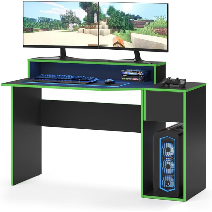 Ігровий стіл Vicco Kron, /Чорний, 130 x 60 см з тумбою (Зелений)