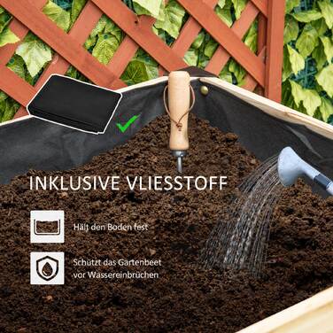 Високий грядок з ящиком для рослин, квітник, горщик для квітів, грядка для трав з тканиною, масивне дерево, сталь, натуральний+чорний колір, розмір 120 x 60 x 74 см