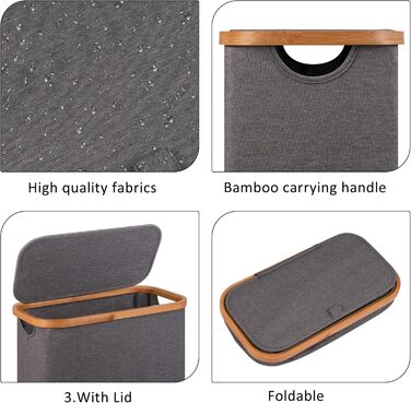 Кошик для білизни Merkisa 60 л з кришкою, сірий. Організація простору, для одягу, іграшок, рушників