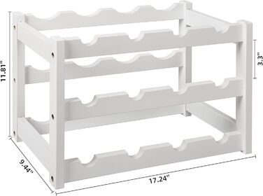 Стійка для вина VASMIA з бамбука, 3-ярусна, на 12 пляшок, для кухні/комори, білий колір