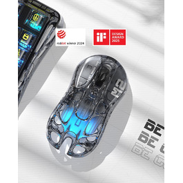 GravaStar Mercury M2 Бездротова ігрова миша з 26000 DPI, сенсор PAW3395, 79г, 5 RGB-режимів, 5 програмованих кнопок, Tri-Mode (2.4GHz/Bluetooth/кабель), для PC/Mac – (Прозорий чорний)