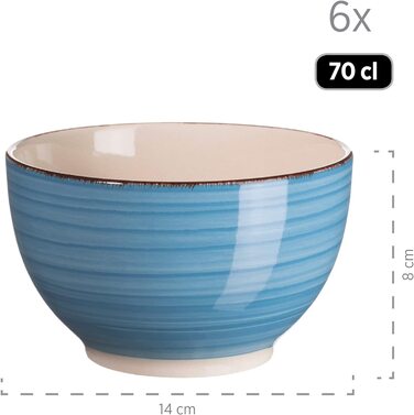 Сніданок MSER 931496 Bel Tempo II на 6 персон у вінтажному стилі, кераміка з ручним розписом, набір посуду з 18 предметів, глиняний посуд (синього кольору)