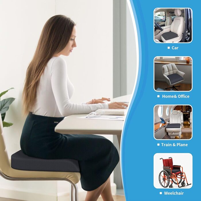 Подушка для сидіння TranquilRelax з Memory Foam для офісного крісла, дому та авто. Зручна для спини, ішіасу, стегон та куприку. Сірого кольору, велика.