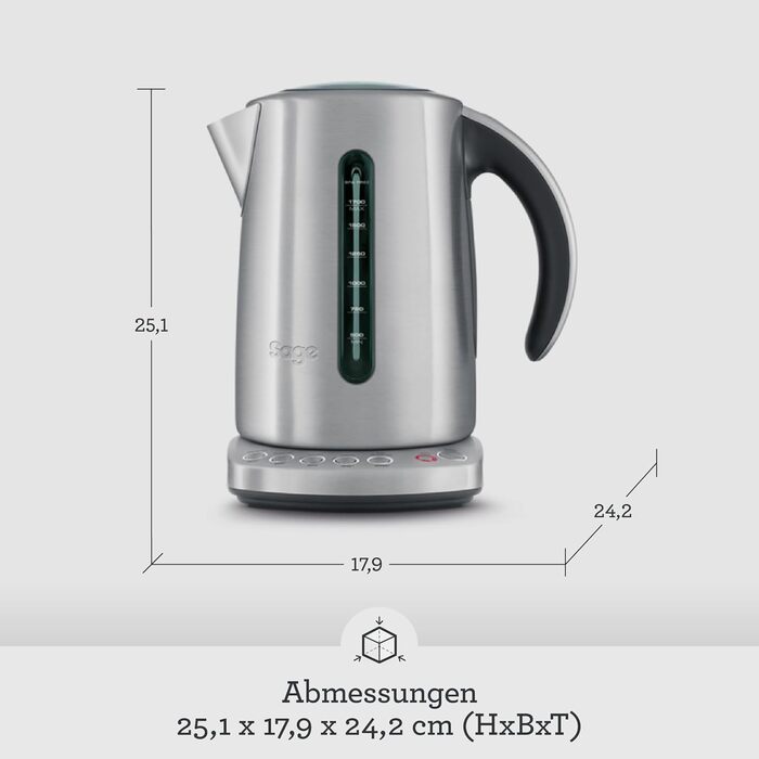 Електричний чайник Sage The Smart Kettle - 1.7L, нержавіюча сталь, швидкий нагрів, 5 режимів, підтримання тепла, 360° обертання