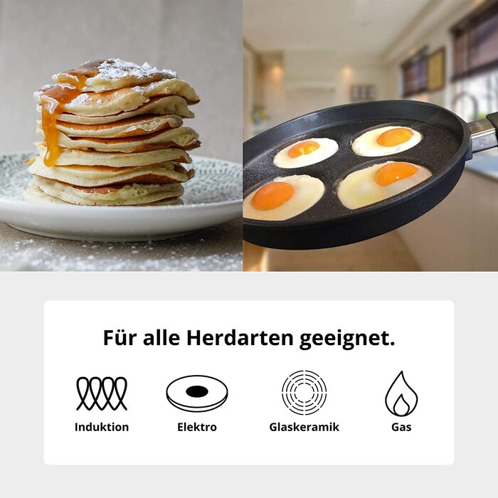Сковорода-сковорода для смаженого яйця Liwanzenpann 26 см з литого алюмінію з антипригарним покриттям, індукційна Ручна виливок в німецькому стилі