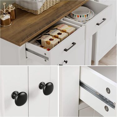 Кухонна шафа HOCSOK з робочою поверхнею, комод з 2 шухлядами та 2 дверцятами, буфет для кухні, вітальні, їдальні, передпокою, дерево, стиль кантрі, білий