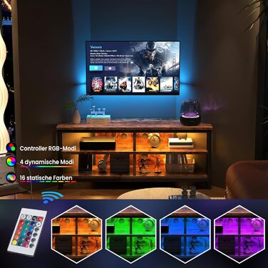 Тумба під телевізор кутова Dripex з LED підсвіткою, дерев'яний стиль, металевий каркас, індустріальний дизайн 106x36x45.5 см