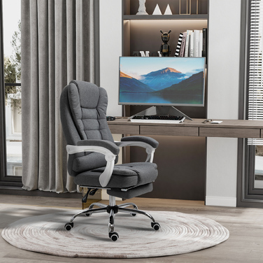 Ергономічний стілець Vinsetto Office Chair зі складною підставкою для ніг, регулюється по висоті та нахиляється, метал сірий для комфорту в домашньому офісі