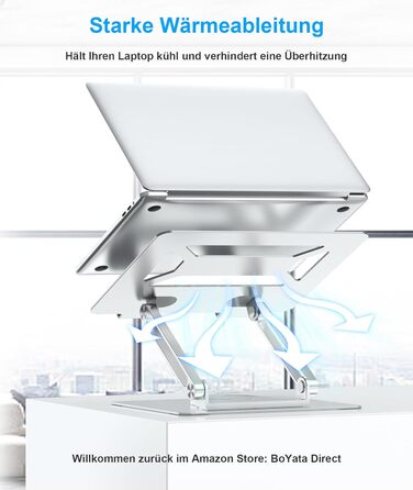 Підставка для ноутбука BoYata настільна, регульована, з поворотним основанням 360°, ергономічна, складана, сумісна з MacBook Pro/Air, до 17 дюймів - срібна
