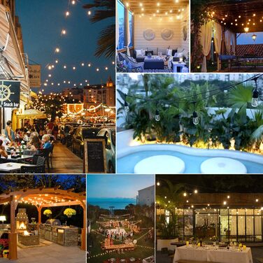 Льохотна гірлянда ZOTOYI 15м, зовнішня LED гірлянда з 15+1 пластиковими лампочками, IP65, вологостійка, для саду, тераси, вечірки, весілля, тепле біле світло 2700K