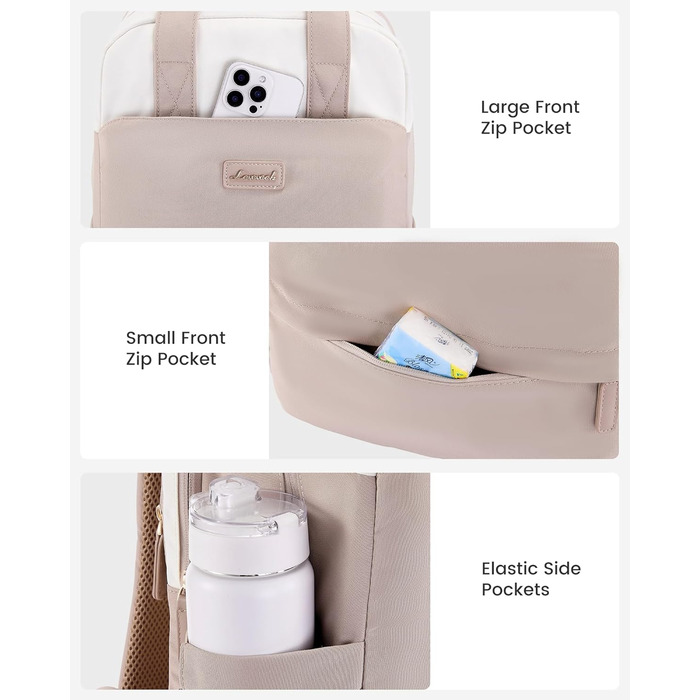 Сумка-рюкзак LOVEVOOK для жінок, 15.6 дюймів, для ноутбука, шкільна сумка для підлітків, дівчаток, елегантний туристичний рюкзак, сумка для роботи, повсякденна сумка, водонепроникна, для подорожей, навчання, роботи (15.6 дюймів, Бежево-рожевий)