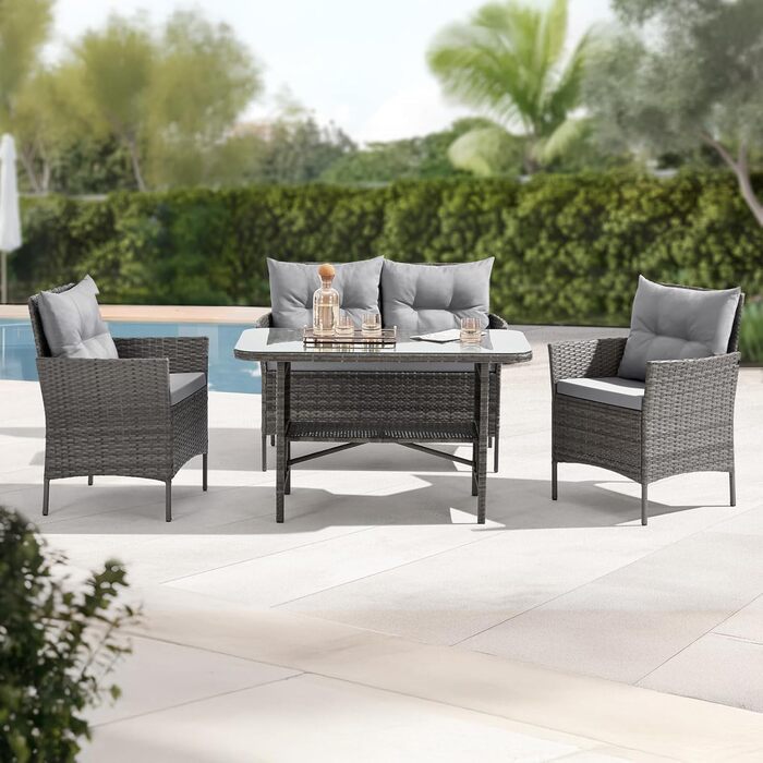 Садовий набір SVITA Dallas з поліротангу 4 предмети: 2 крісла, диван на 2 місця, стіл - Сірий