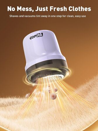 Електричний видалення ворсу для тканини COPPA: 6 лез, 3 швидкості, перезаряджається, для одягу, меблів (фіолетовий)