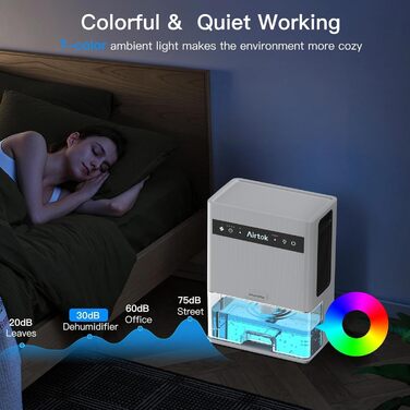 Електричний осушувач повітря Airtok 3000 мл, для спальні та підвалу, з таймером та автоматичним відключенням, 7 кольорів підсвічування