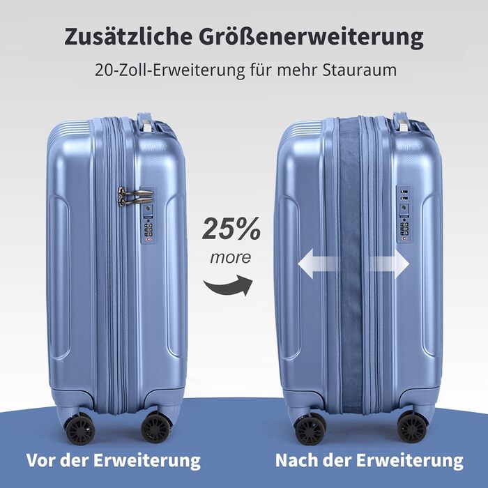 Набір валіз LALAHO 2 шт: велика та маленька, з косметичкою, ABS+PC, телескопічний ручка, ручна поклажа, градієнтний дизайн, сіро-блакитний