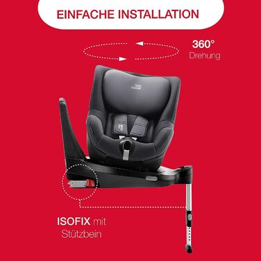 Дитяче автокрісло BRITAX RMER DUALFIX 2 Z-LINE, обертається на 360 для дітей зростом від 61 до 105 см (i-Size), від 3 місяців до 4 років, (з ISOFIX, Midnight Grey)