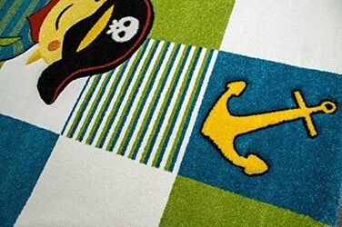 Килим - дитяча мрія, килимок для дитячої кімнати, килим пірат бірюзово-зеленого кольору кремового кольору розміром 120x170 см (140 см в квадраті)