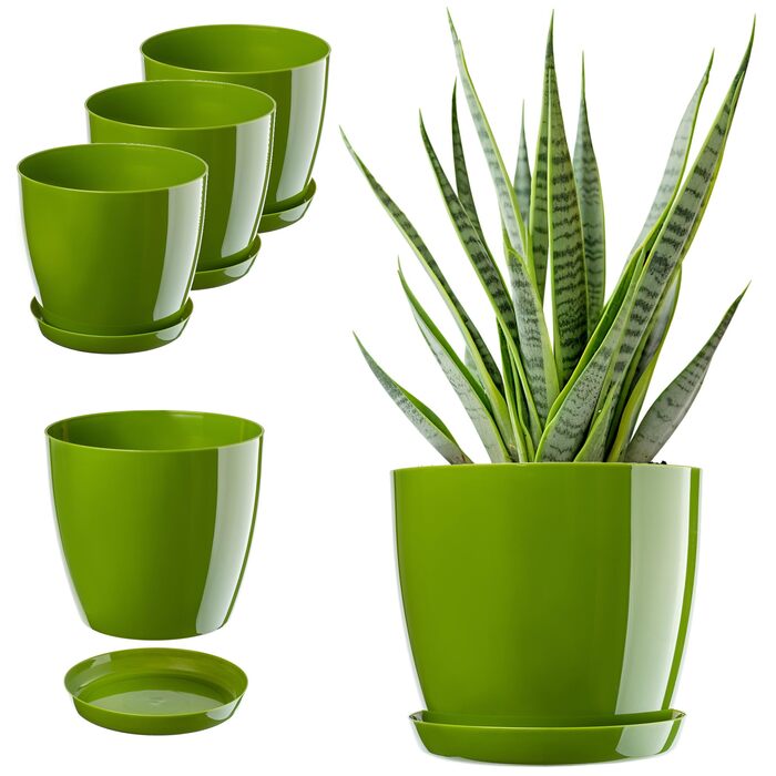 Набір горщиків для квітів KADAX (3 шт.) – зелений, 20/23 см | Пластикові горщики для дому, підвіконня, кімнатні рослини та трави