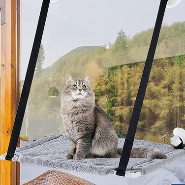Віконний гамак для кішок, крісло біля вікна, шезлонг для кішок, гамак з ковдрою велика присоска, лежак для загоряють кішок, для великих кішок, міцний і простий в збірці, до 15 кг бавовни, Бавовна